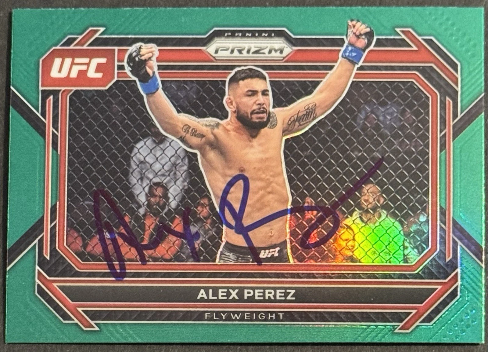 Alex Perez Signed 2023 Panini Prizm Green UFC Base Card BAS Beckett On Card