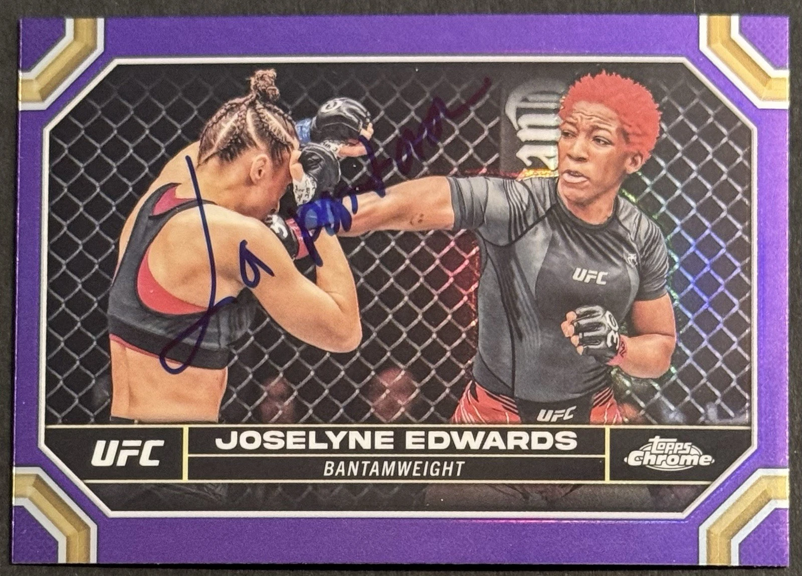 Joselyne Edwards Signed 2024 Topps Chrome Purple UFC Base Card BAS Beckett