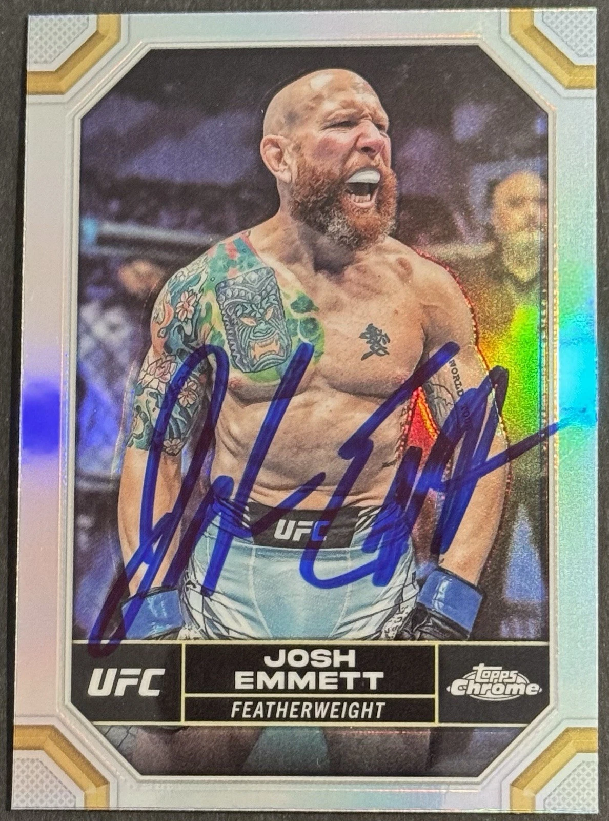 Josh Emmett Signed 2024 Topps Chrome Refractor UFC Base Card BAS Beckett On Card