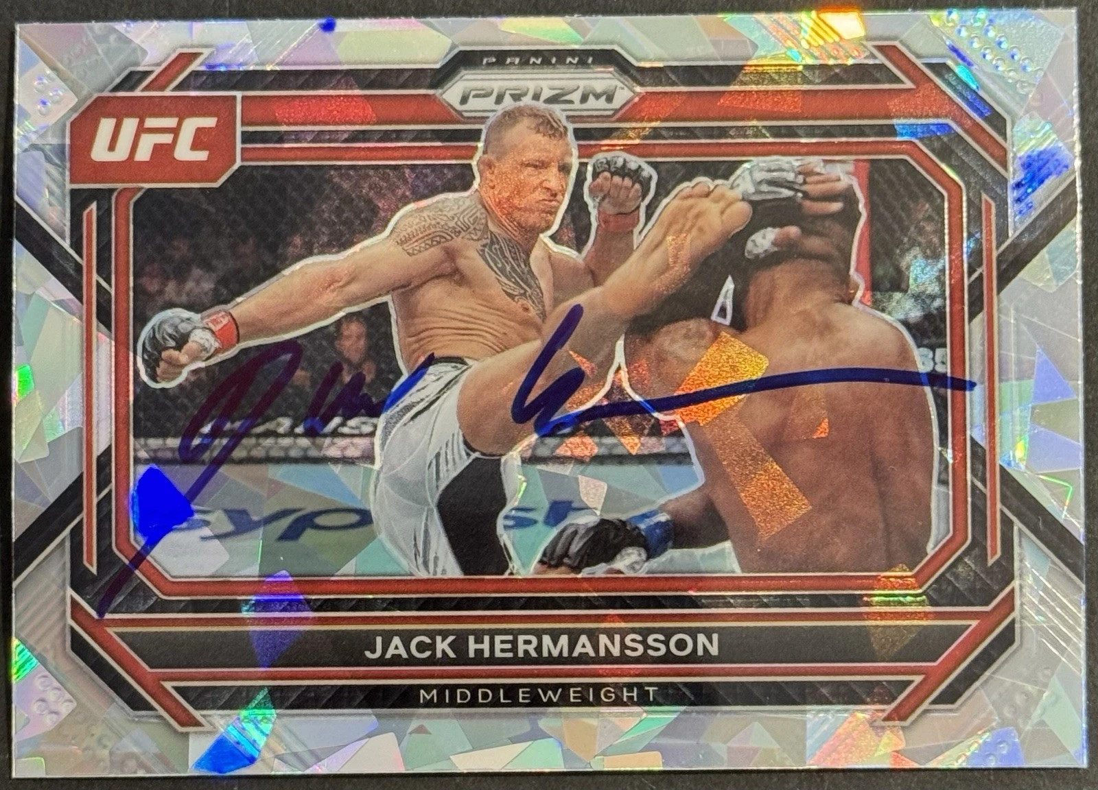 Jack Hermansson Signed 2023 Panini Prizm Cracked Ice UFC Card BAS Beckett