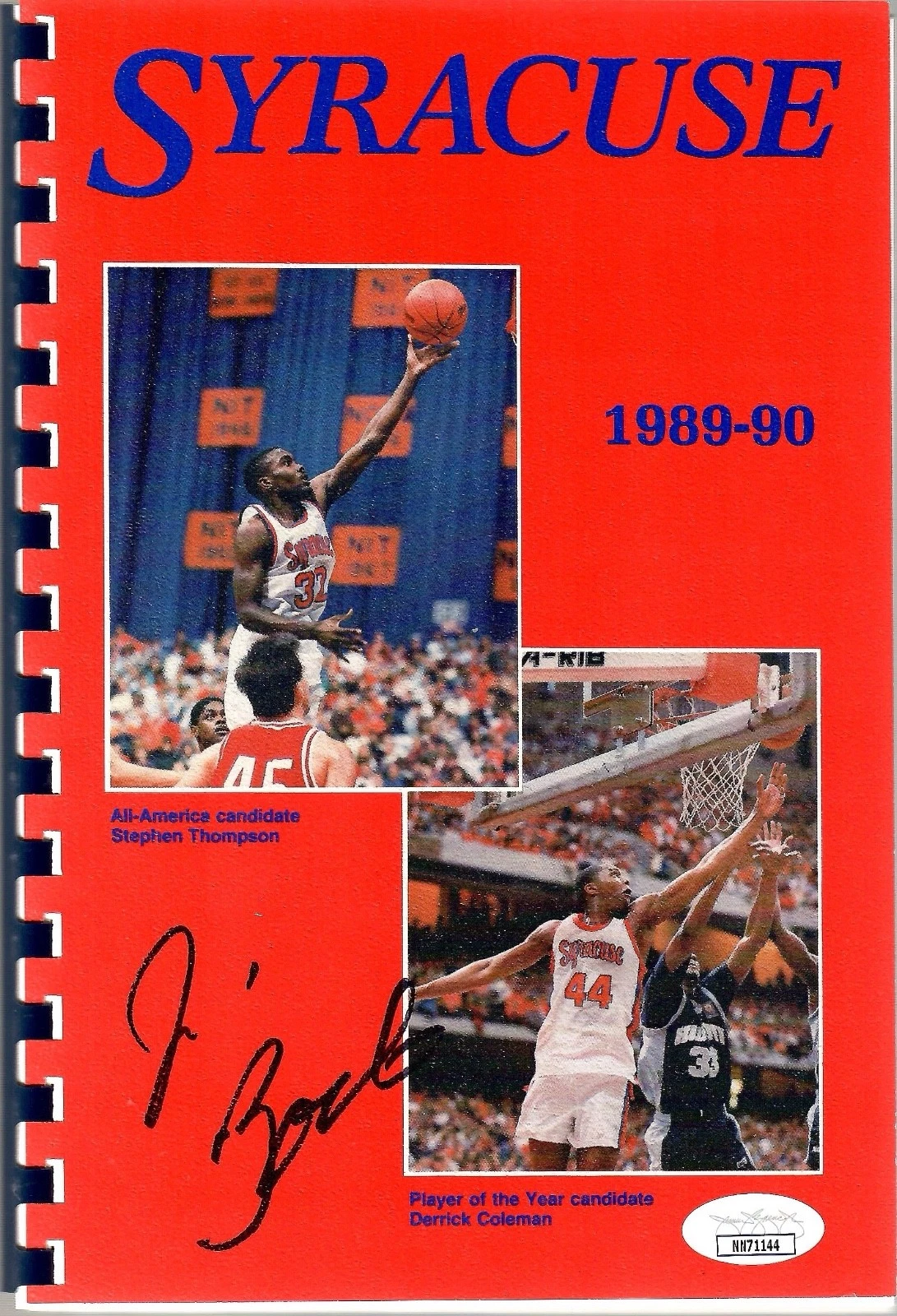 JIM BOEHEIM SIGNED 1989-90 SYRACUSE BASKETBALL MEDIA GUIDE   COLEMAN COVER   JSA