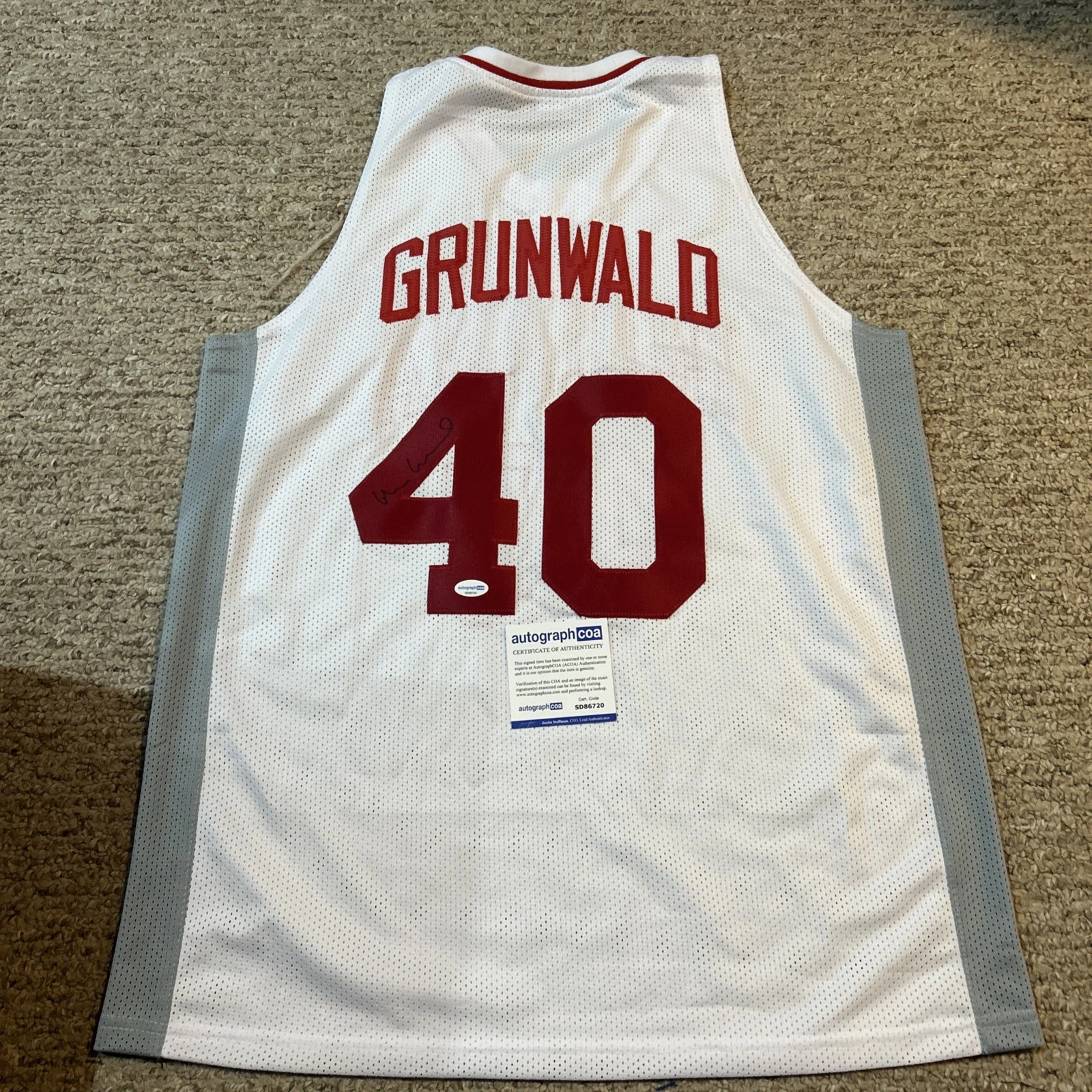 INDIANA HOOSIERS- GLEN GRUNWALD SIGNED AUTOGRAPH JERSEY ACOA BASKETBALL