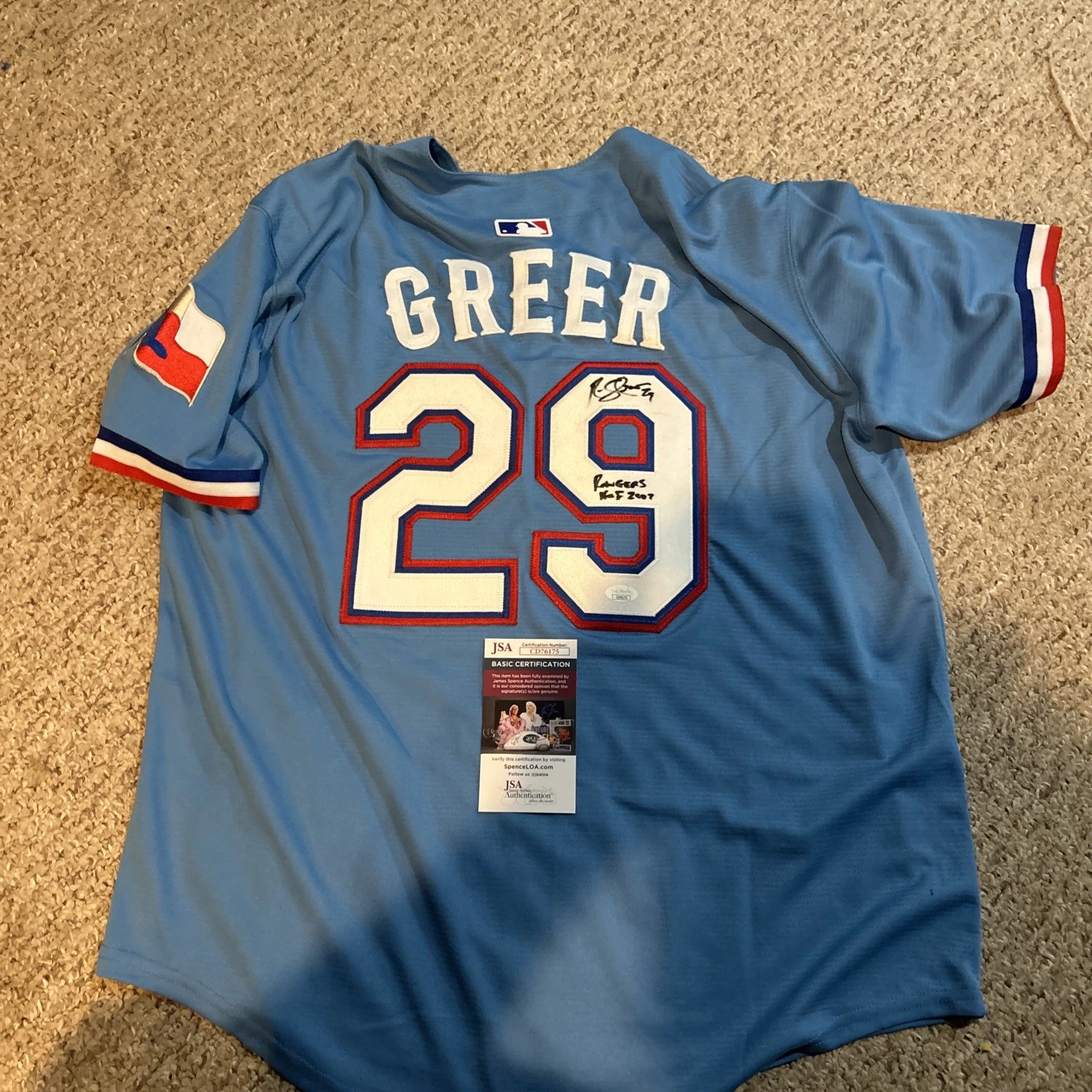 TEXAS RANGERS- RUSTY GREER SIGNED AUTOGRAPH JERSEY JSA COA