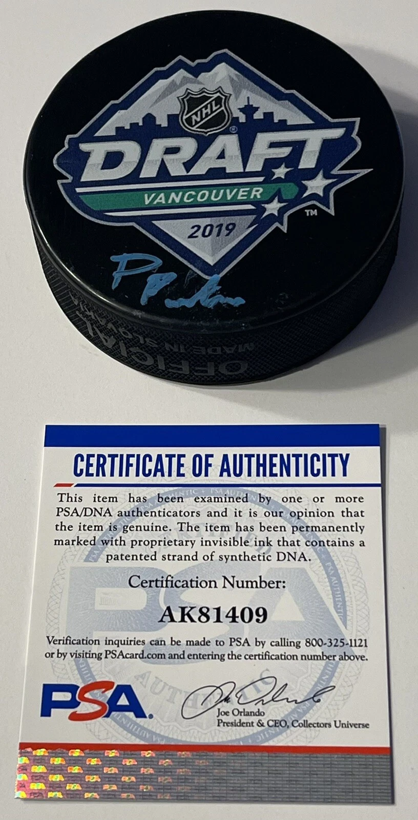 Patrik Pulstola 2019 NHL Draft Puck 1st Round Pick Top Prospects PSA/DNA