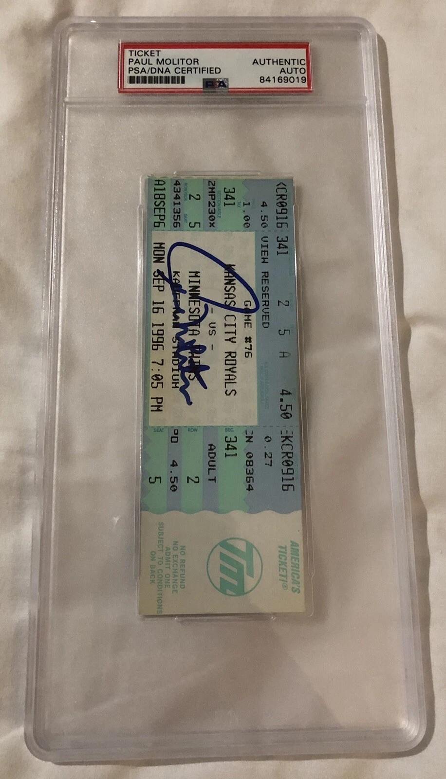 Paul Molitor Signed Minnesota Twins 3000 Hits Ticket Stub HOF Psa/Dna Sept 16