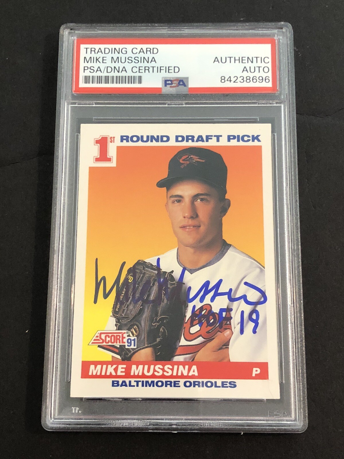 Mike Mussina Signed Auto Baltimore Orioles 1991 Score Rookie Card Psa/Dna