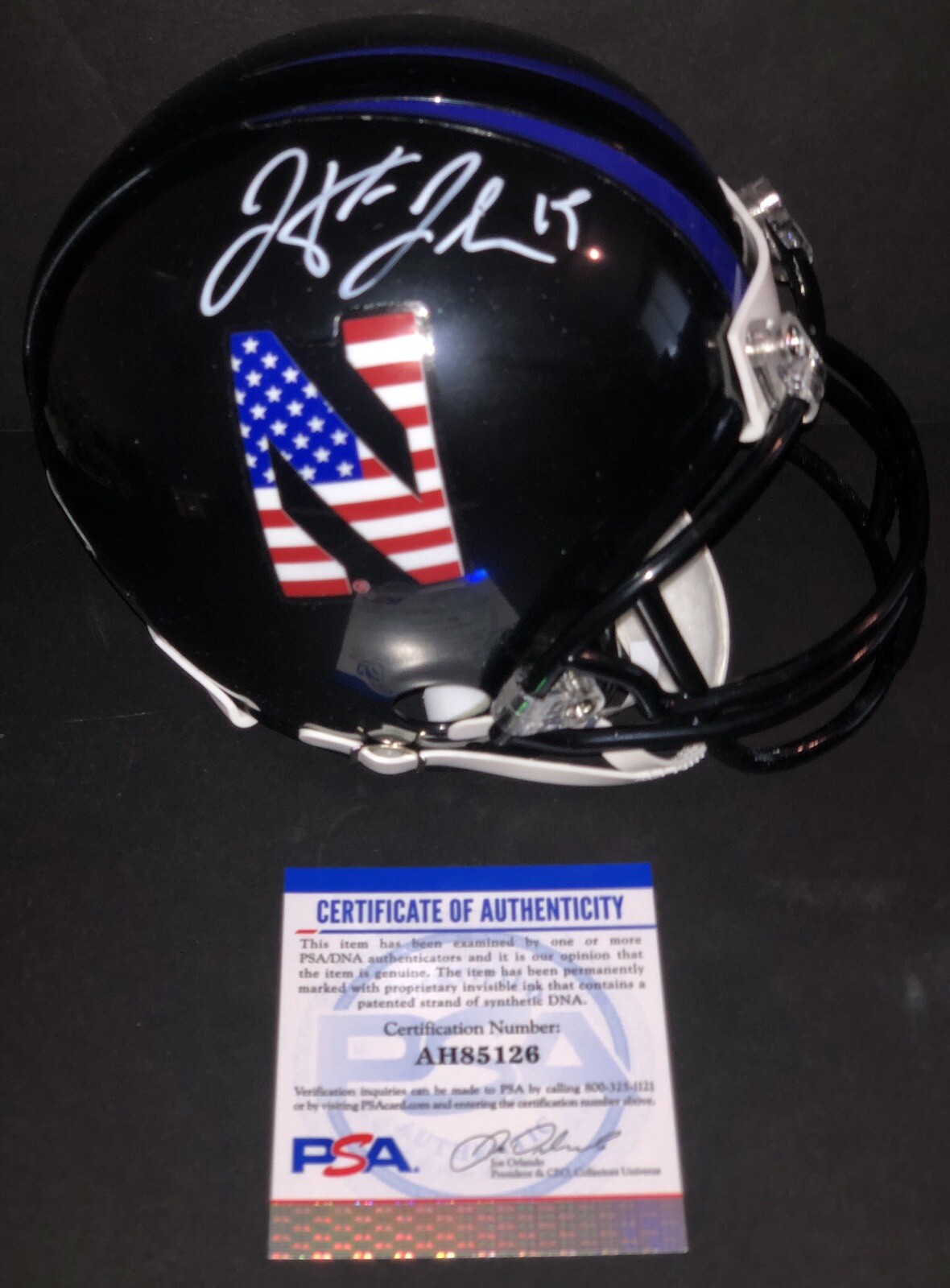 Hunter Johnson Signed Autographed Northwestern Wildcats Mini Helmet Psa/Dna