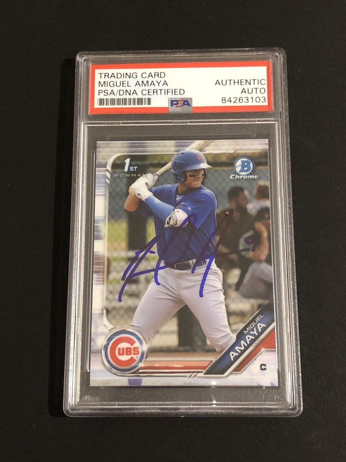 Miguel Amaya Signed Autographed 2019 Bowman Chrome Rookie Card Cubs Psa/Dna
