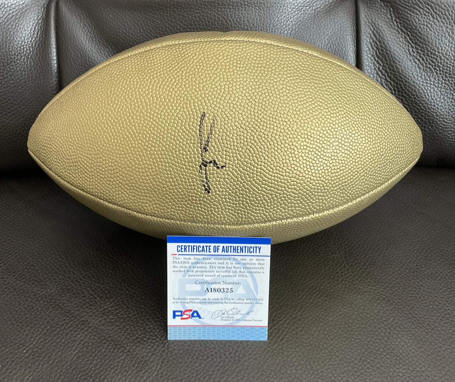 Larry Fitzgerald Signed The Duke Gold Football Psa/Dna Coa ~ Arizona Cardinals