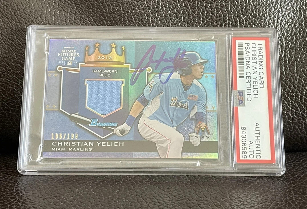 Christian Yelich Signed 2012 Futures Game Jersey Card 186/199 Psa/Dna Slabbed
