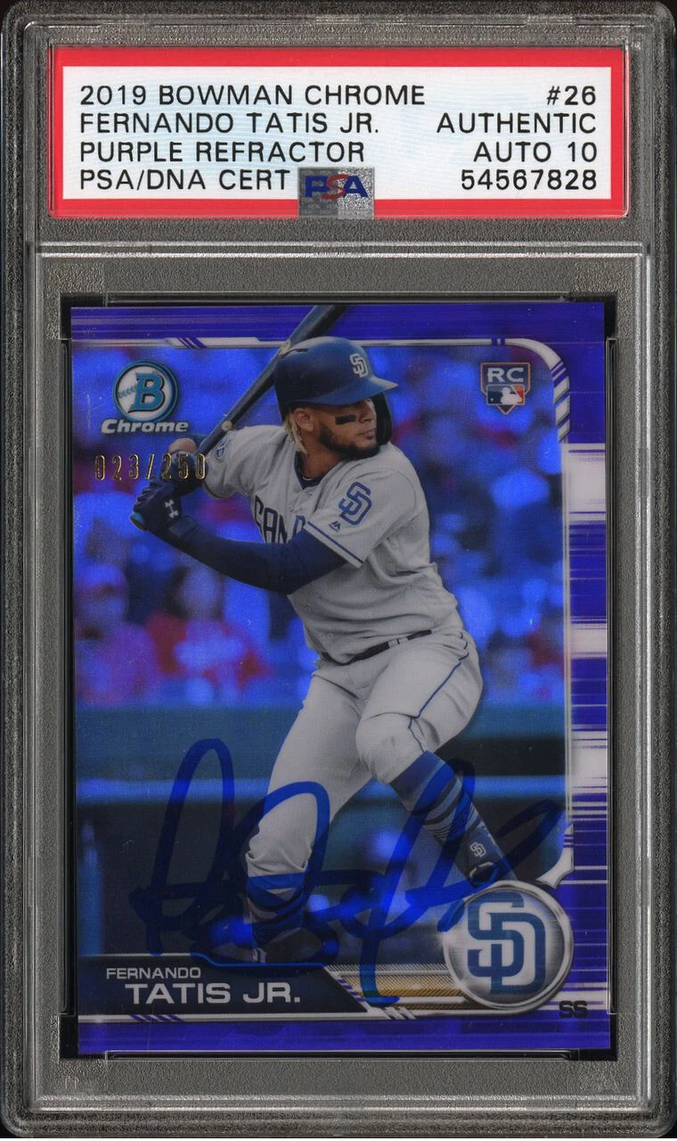 Fernando Tatis Jr SIGNED 2019 Bowman Chrome Purple Refractor Psa 23/250 10 AUTO