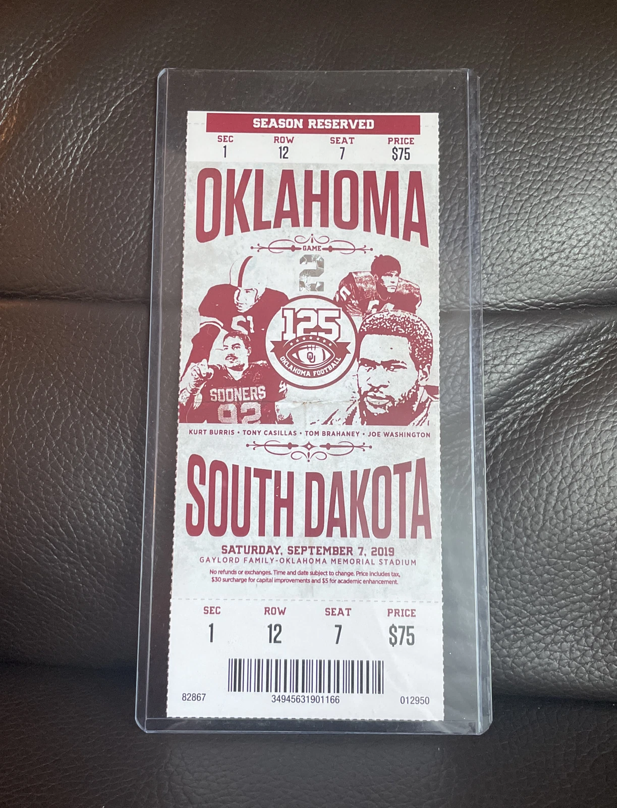 Spencer Rattler NCAA Debut Ticket Stub Oklahoma Sooners~4-4/50 YDs/TD