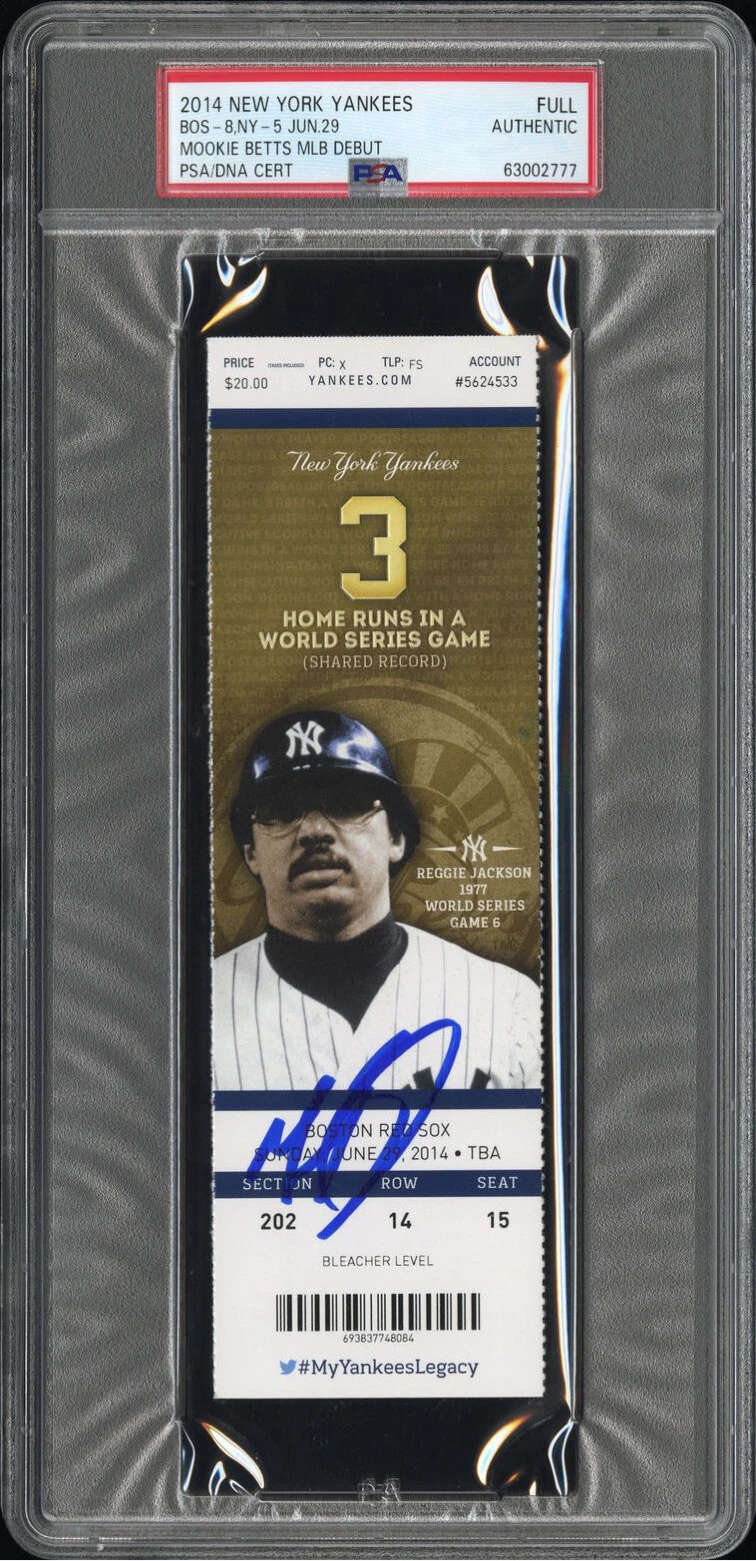 Mookie Betts Signed MLB DEBUT 6/29/2014 Full Ticket Stub Auto Psa/Dna Red Sox