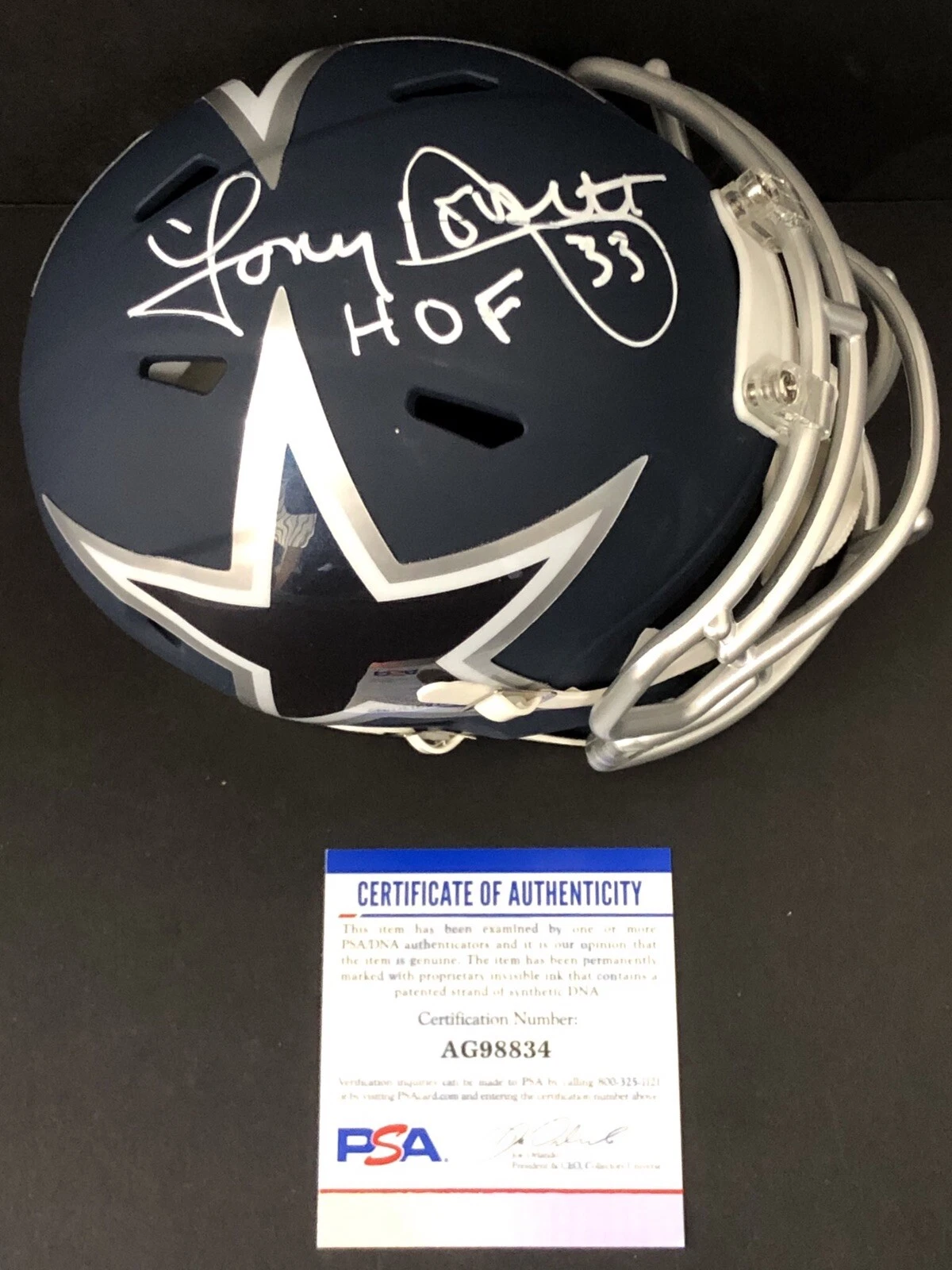 Tony Dorsett Signed Autographed Dallas Cowboys AMP Mini Helmet Psa/Dna