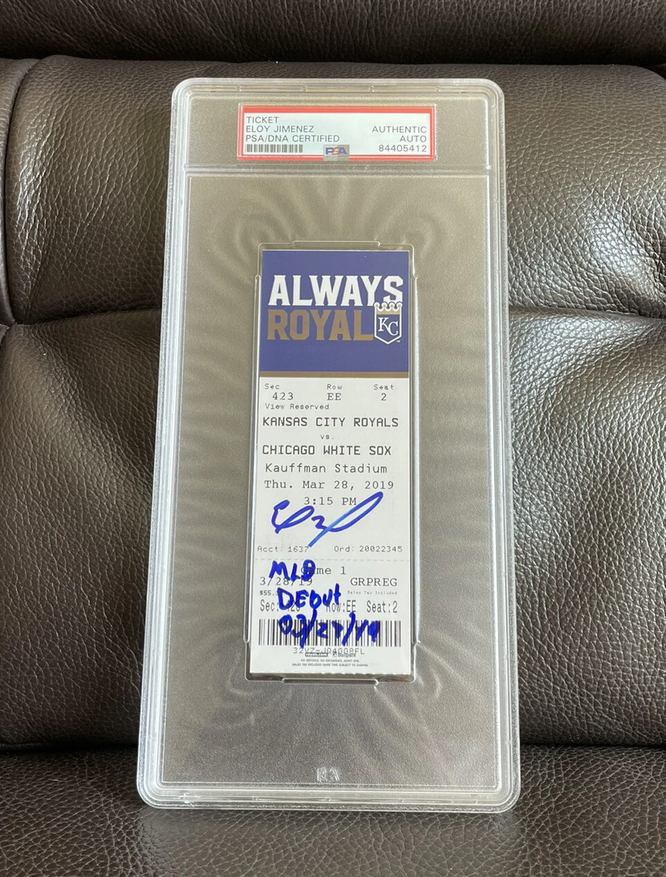 Eloy Jimenez Signed MLB DEBUT Ticket Stub “MLB Debut 3/28/19” Psa/Dna Slabbed 2