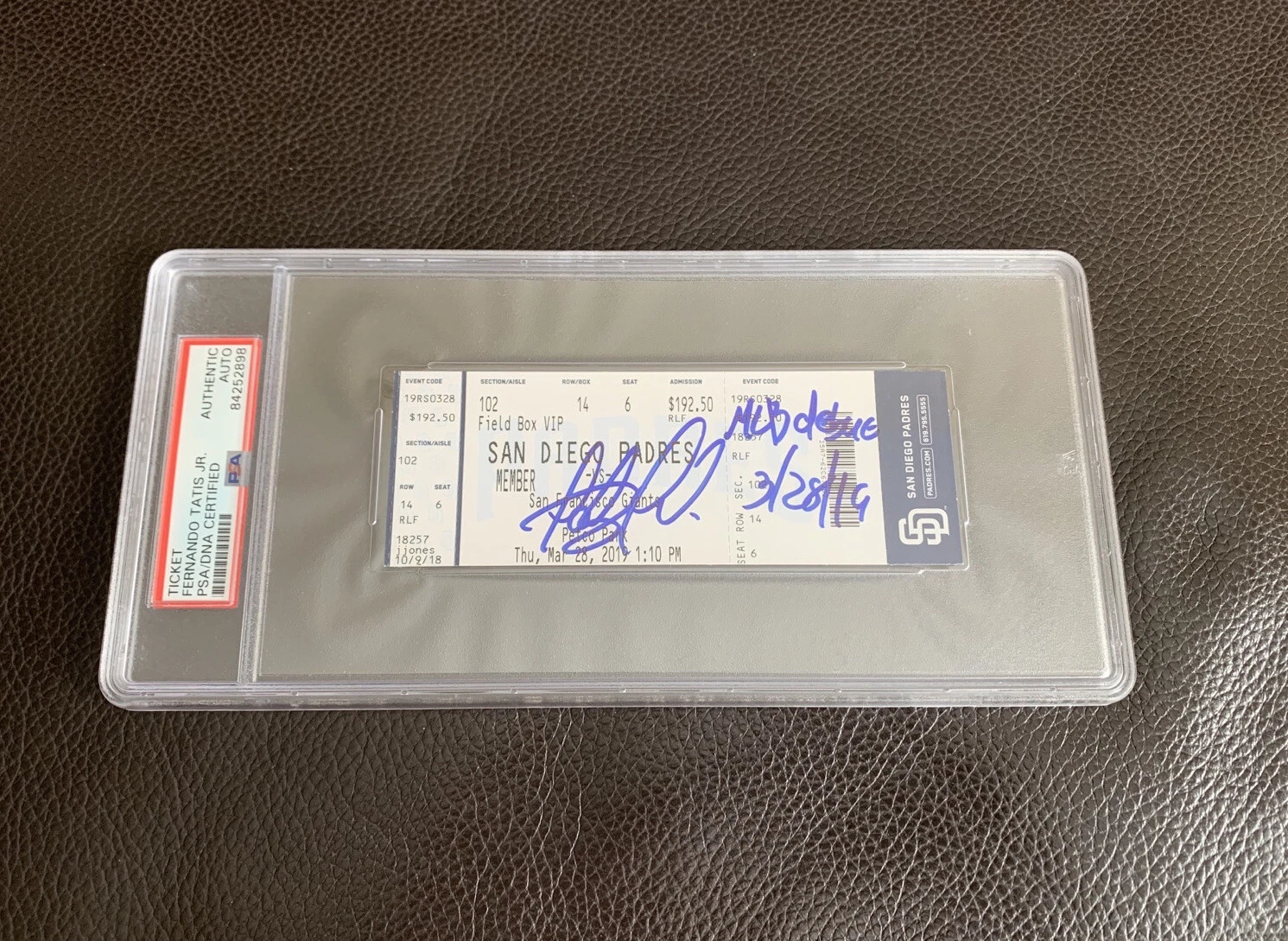 Fernando Tatis Jr Signed MLB DEBUT Ticket Stub “MLB Debut 3/28/19” Psa/Dna Slab