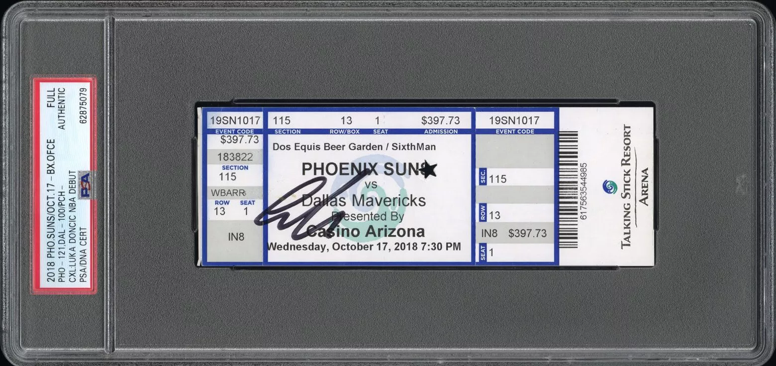 Luka Doncic Signed NBA DEBUT Full Ticket Stub Auto Psa/Dna 10/17/2018 LA LAKERS