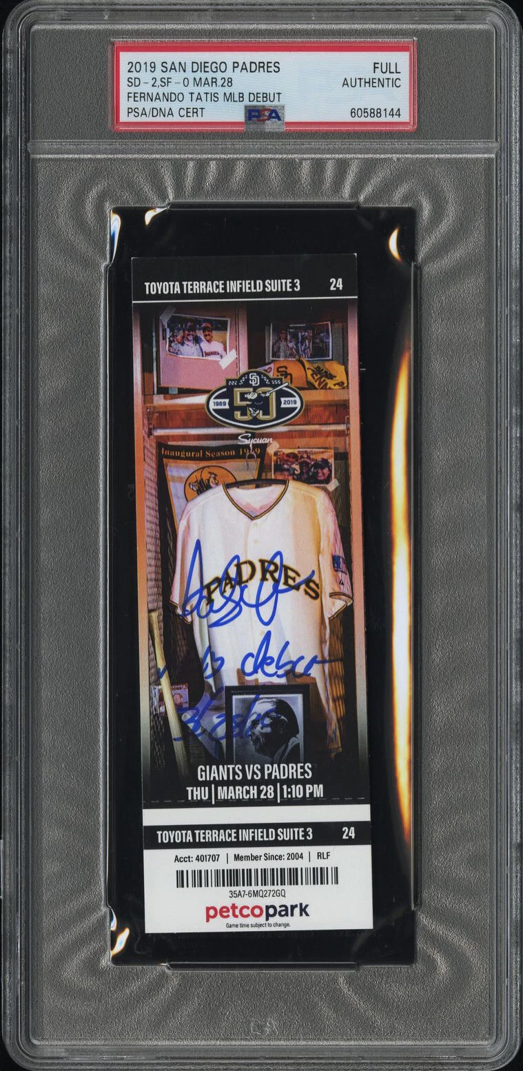 Fernando Tatis Jr Signed MLB DEBUT Ticket Stub Psa/Dna Slab “MLB Debut 3/28/19”