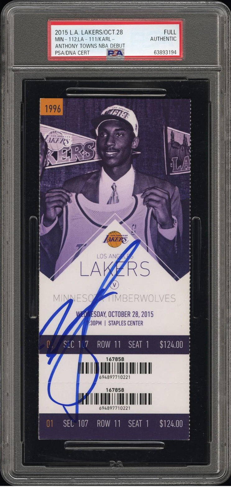 Karl-Anthony Towns Signed NBA DEBUT Full Ticket Stub Auto Psa/Dna 10/28/2015