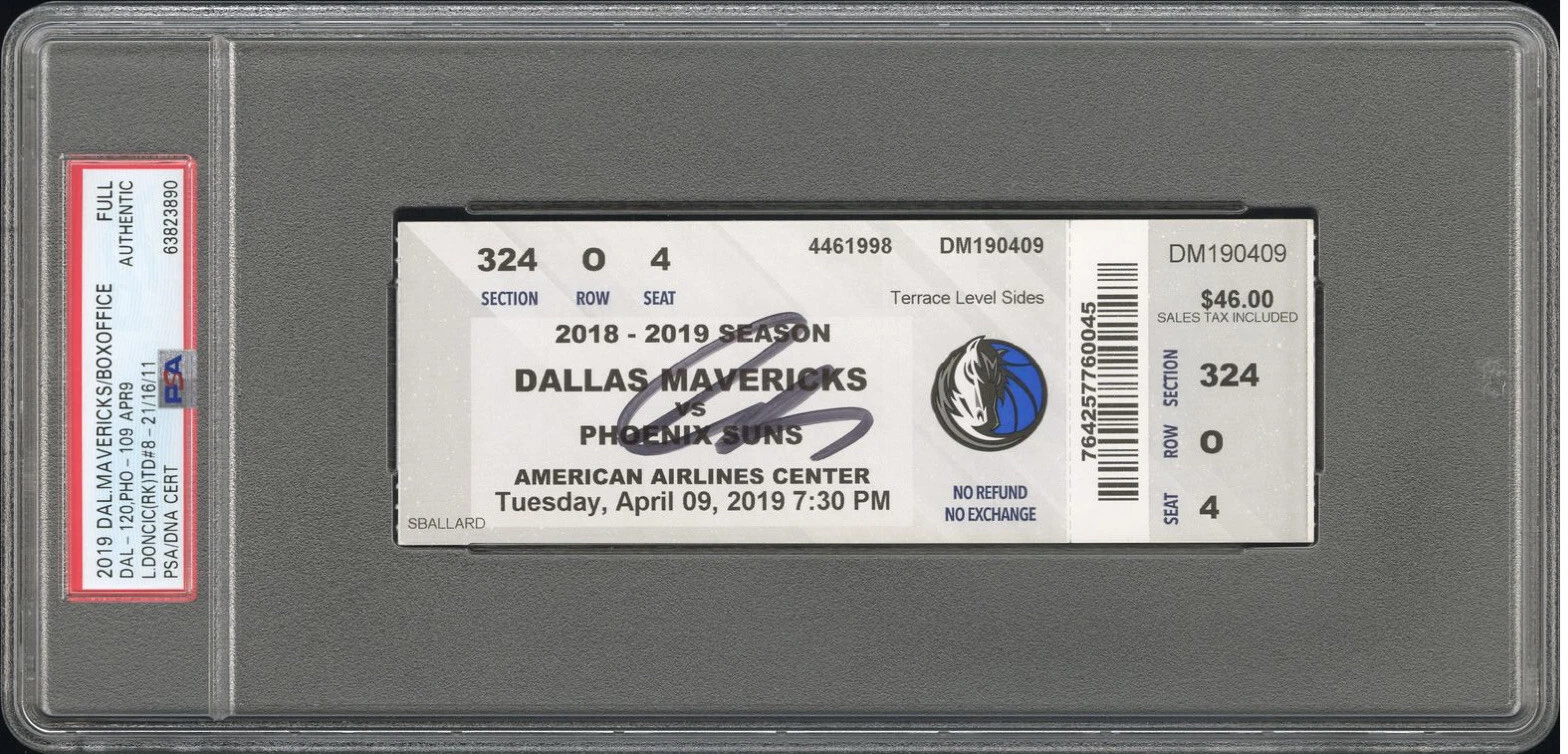 Luka Doncic Signed Rookie Season Triple Double #8 26/16/11 Ticket PSA LA LAKERS