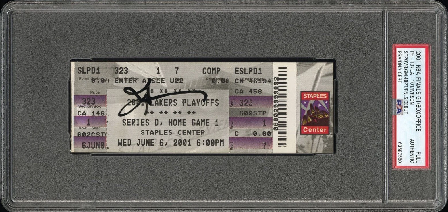 ALLEN IVERSON SIGNED STEPOVER GAME TICKET STUB 2001 FINALS GAME 1 DEBUT PSA/DNA COLLECTIBLE MEMORABILIA