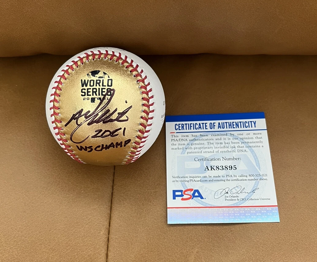 AJ Minter Signed Official 2021 World Series Gold Champs Baseball Psa/Dna Coa