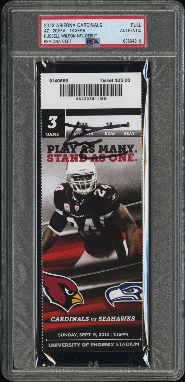 Russell Wilson Signed NFL DEBUT Full Ticket Stub Psa/Dna Slab 9/9/2012 Seahawks