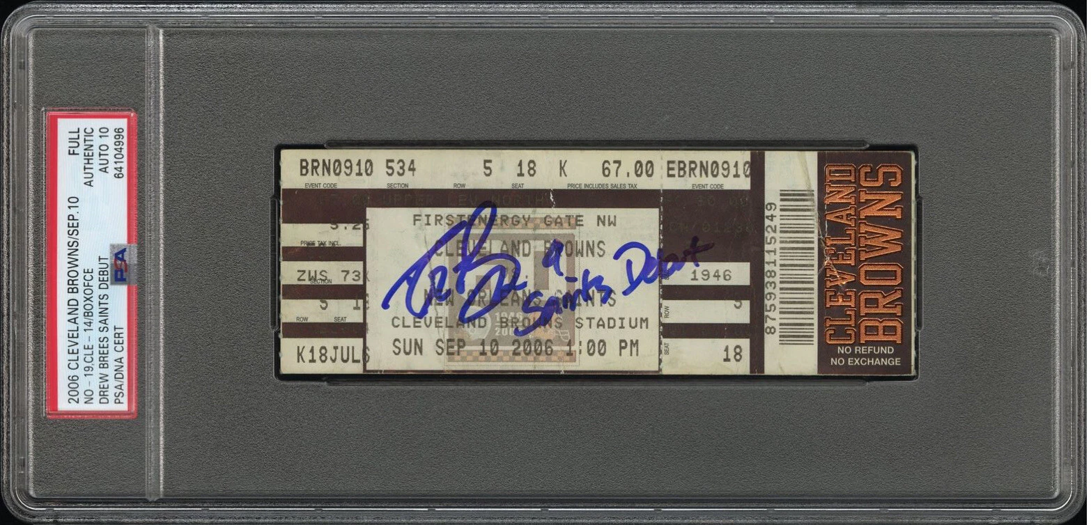 Drew Brees Signed Saints Debut 9/10/06 Full Ticket Stub Auto Psa GEM MT 10 AUTO