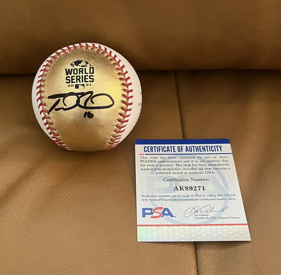 Travis D’Arnaud Signed Official 2021 World Series Gold Champs Baseball Psa/Dna