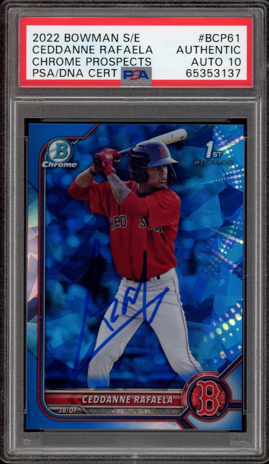 Ceddanne Rafaela Signed 2022 Bowman Chrome Sapphire Auto Card Psa GEM MT 10 AUTO