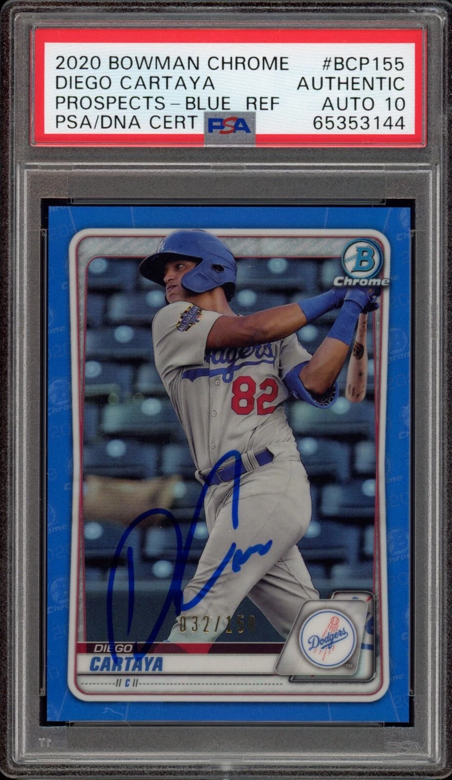 Diego Cartaya Signed 2020 Bowman Chrome Blue Refractor Auto /150 Psa GEM 10 AUTO