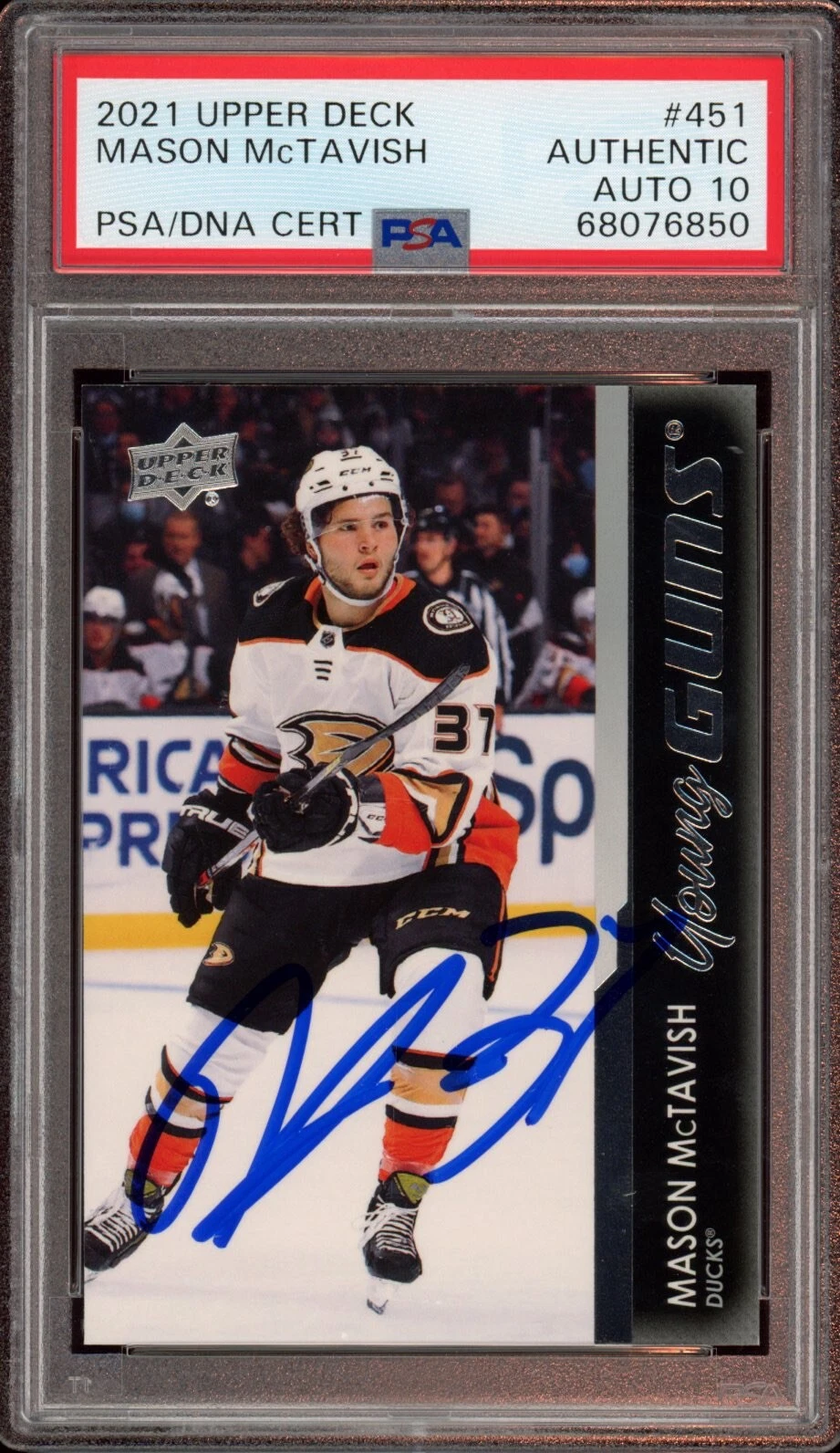 2021 Upper Deck #451 Mason McTavish Young Guns Rookie Card Psa GEM MINT 10 AUTO