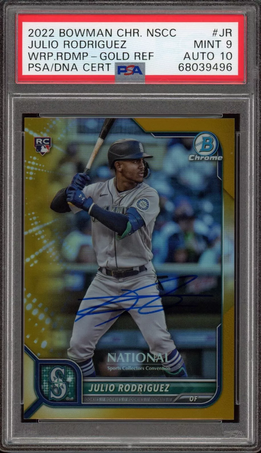2022 Bowman Chrome NSCC Julio Rodriguez Gold Refractor Auto /50 Psa MINT 9/10 RC