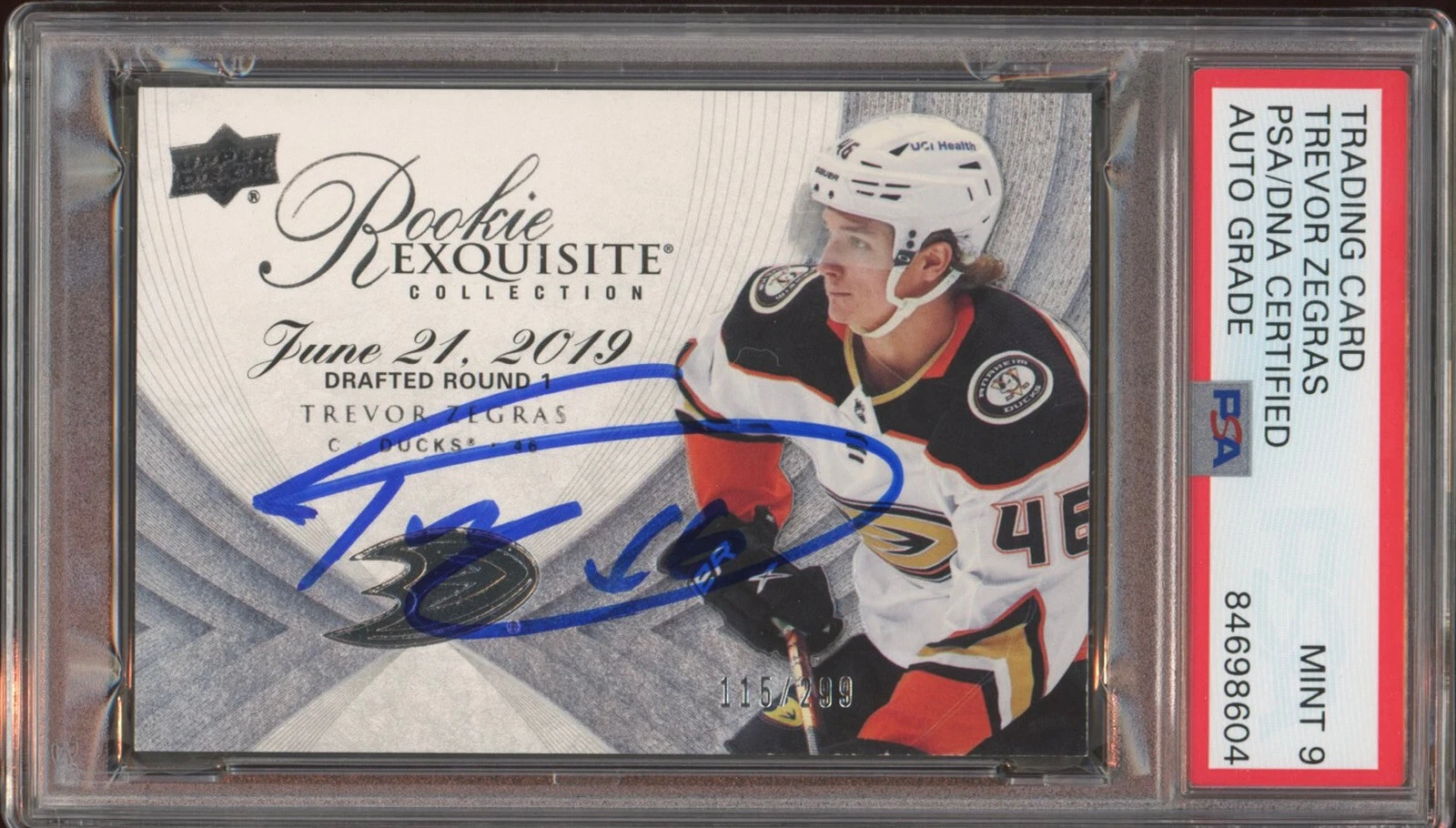 2021 UD Black Diamond Exquisite Trevor Zegras  Rookie Card /299 Psa MINT 9 AUTO