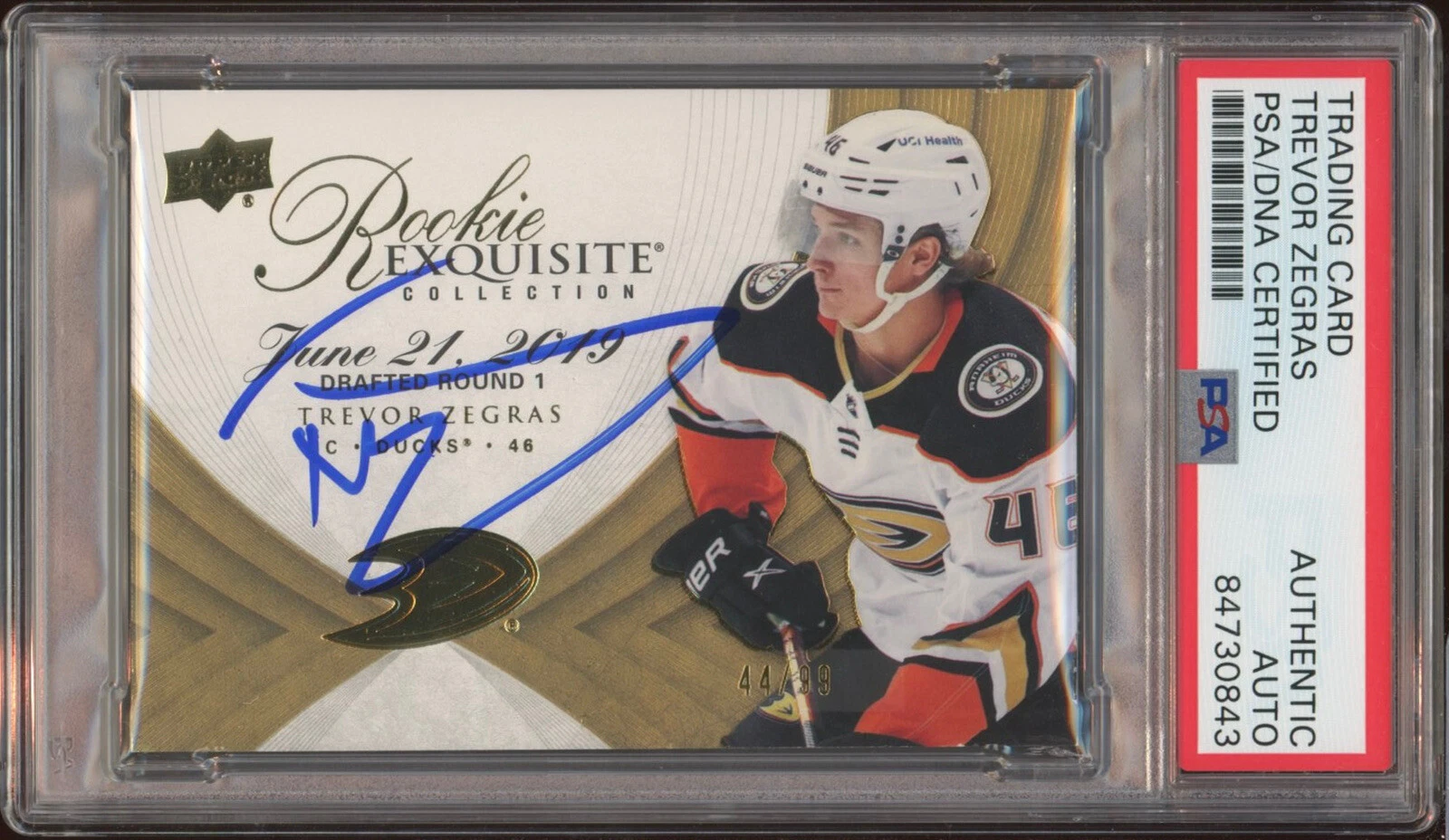 Trevor Zegras Signed 2021 UD Black Diamond Exquisite Gold RC Auto /99 Psa Slab