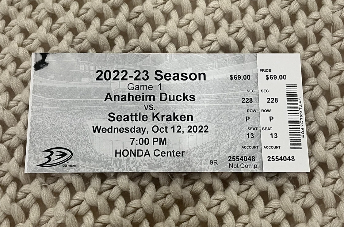 Shane Wright NHL DEBUT Full Ticket Stub Season Ticket Seattle Kraken 10/12/22