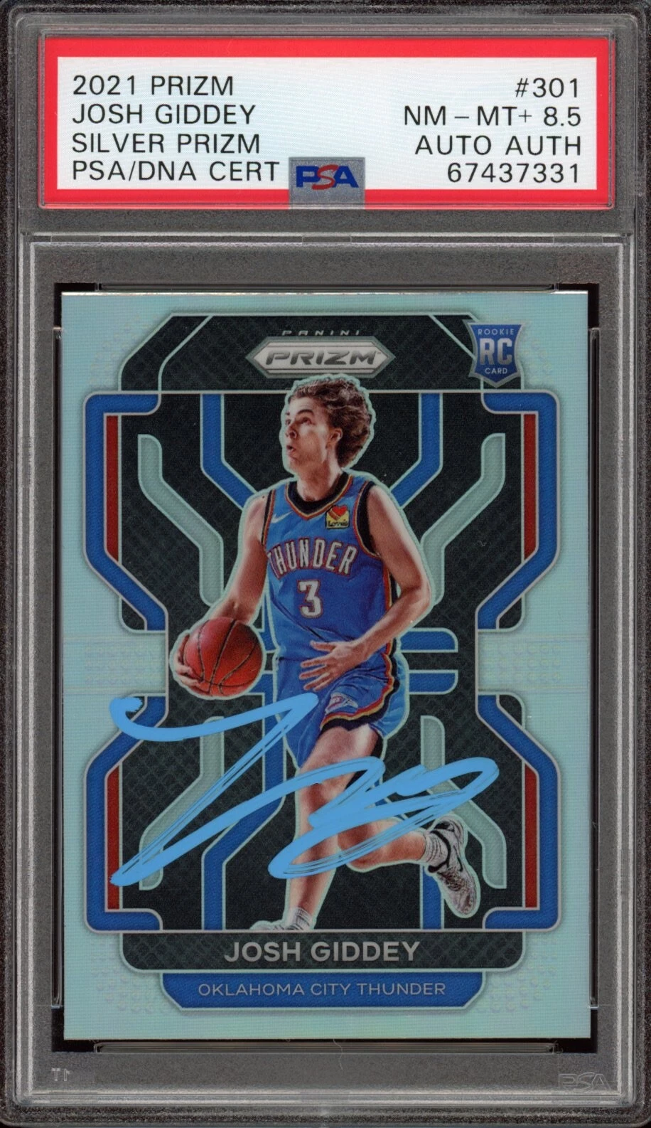 Josh Giddey Signed 2021 Panini Prizm Silver Rookie Card Auto #301 Psa/Dna Dual