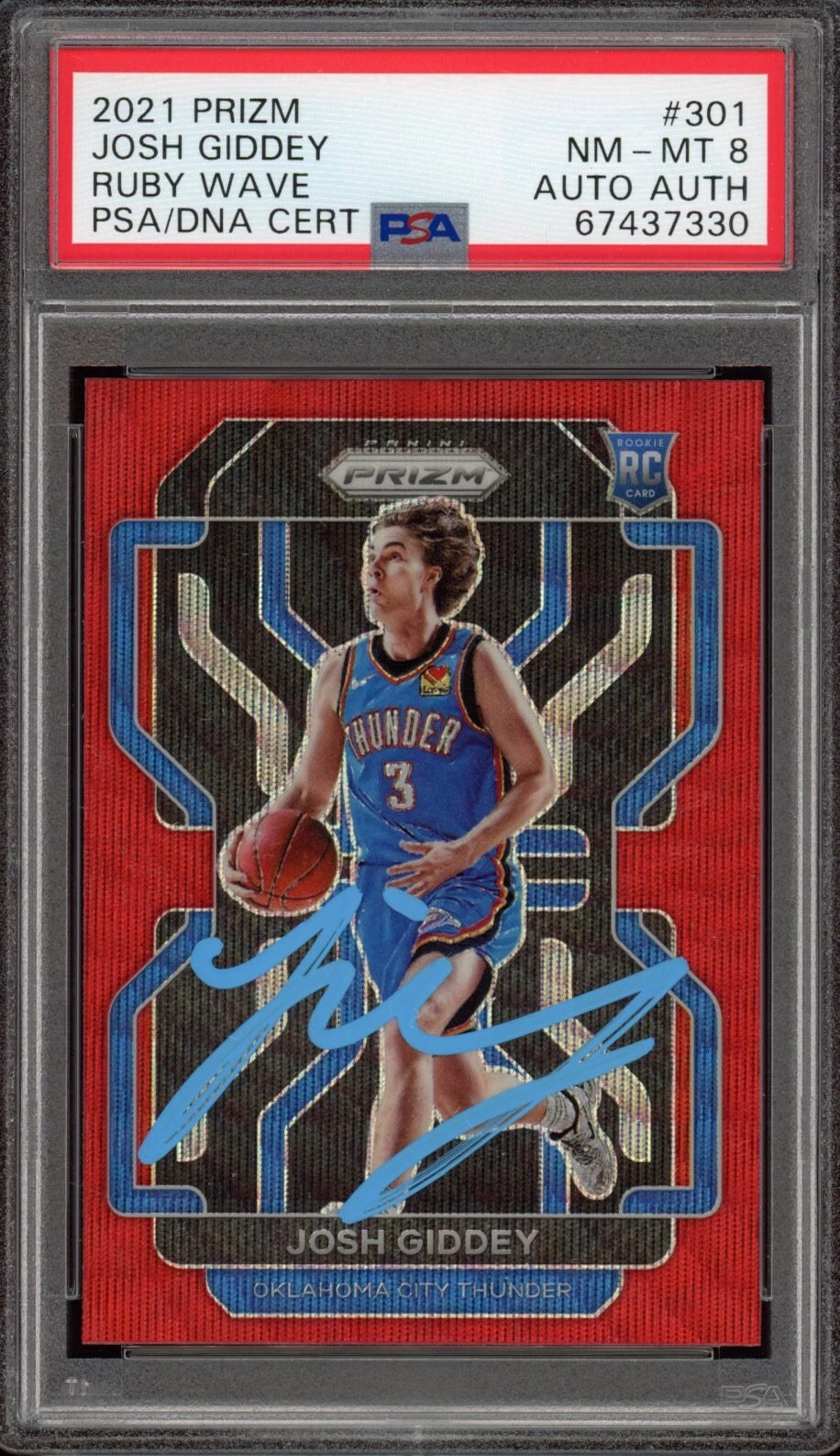 Josh Giddey Signed 2021 Panini Prizm Ruby Wave Rookie Card Auto #301 Psa Slab