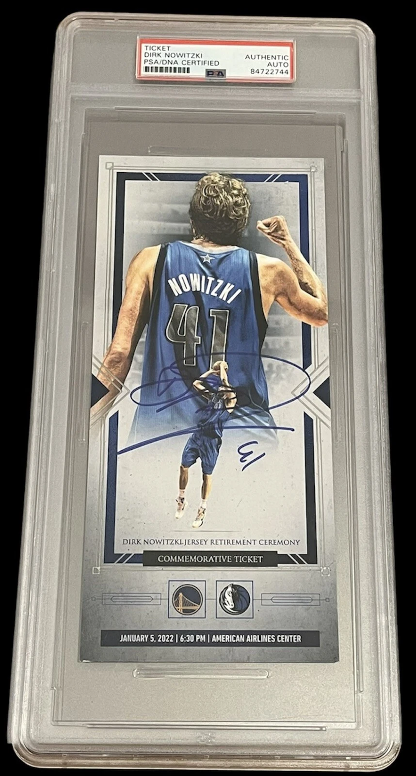 Dirk Nowitzki Signed #41 Jersey Retirement Ticket Stub Psa Slab Dallas Mavericks