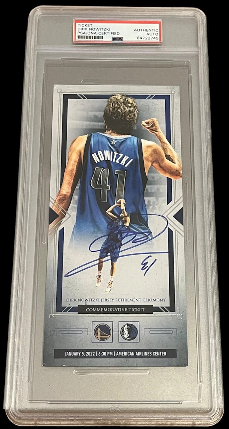 Dirk Nowitzki Signed #41 Jersey Retirement Ticket Stub Psa Slab Dallas Mavericks