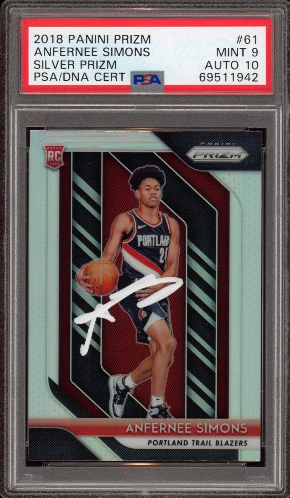Anfernee Simons Signed 2018 Prizm Silver Rookie Card #61 Psa MINT 9/GEM 10 AUTO