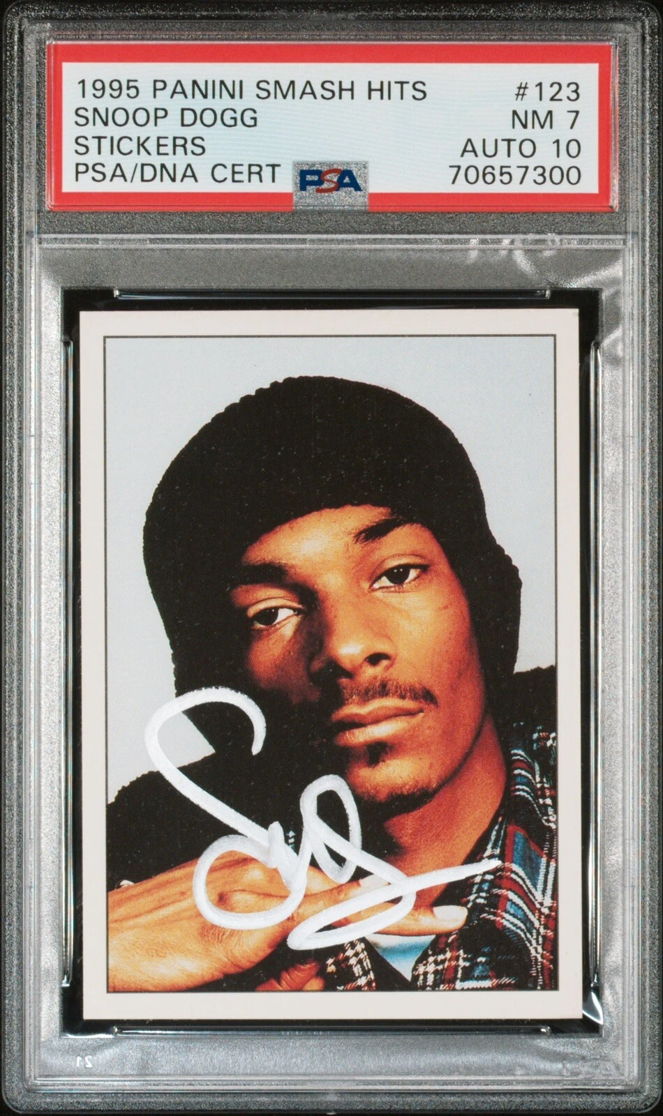 SNOOP DOGG SIGNED 1995 PANINI SMASH HITS ROOKIE CARD #123 PSA NM 7/GEM 10 AUTO COLLECTIBLE MEMORABILIA