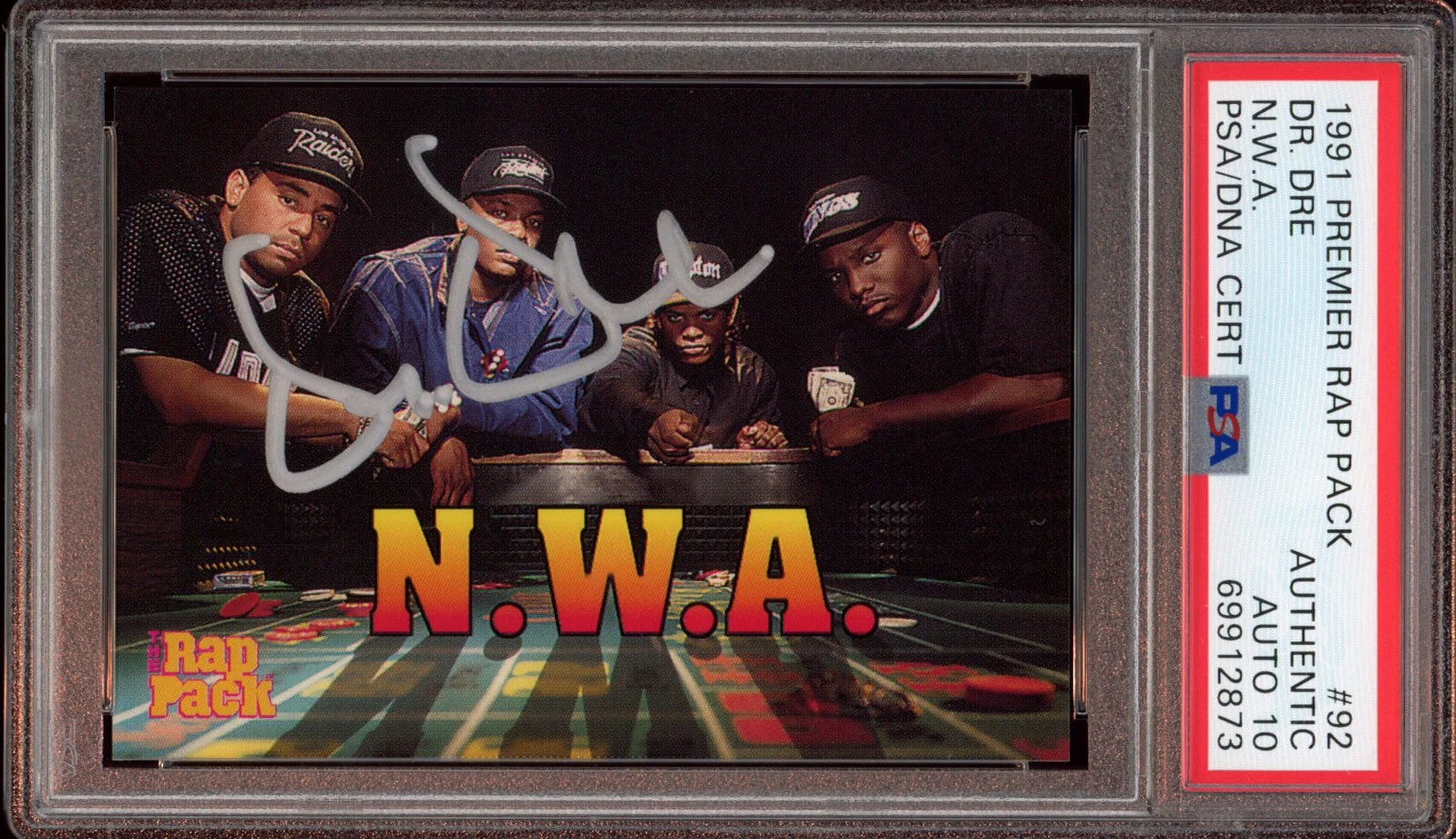 Dr. Dre Signed 1991 Premier Rap Pack NWA Rookie Card #92 Psa GEM MINT 10 AUTO