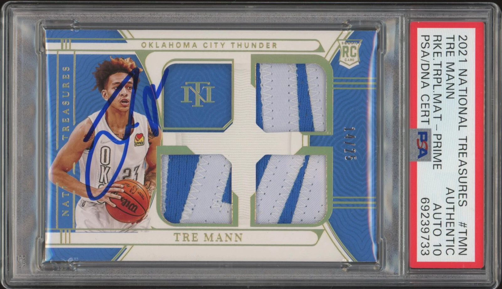 2021 National Treasures Tre Mann Triple Mat RPA Prime /25 Psa GEM MINT 10 AUTO