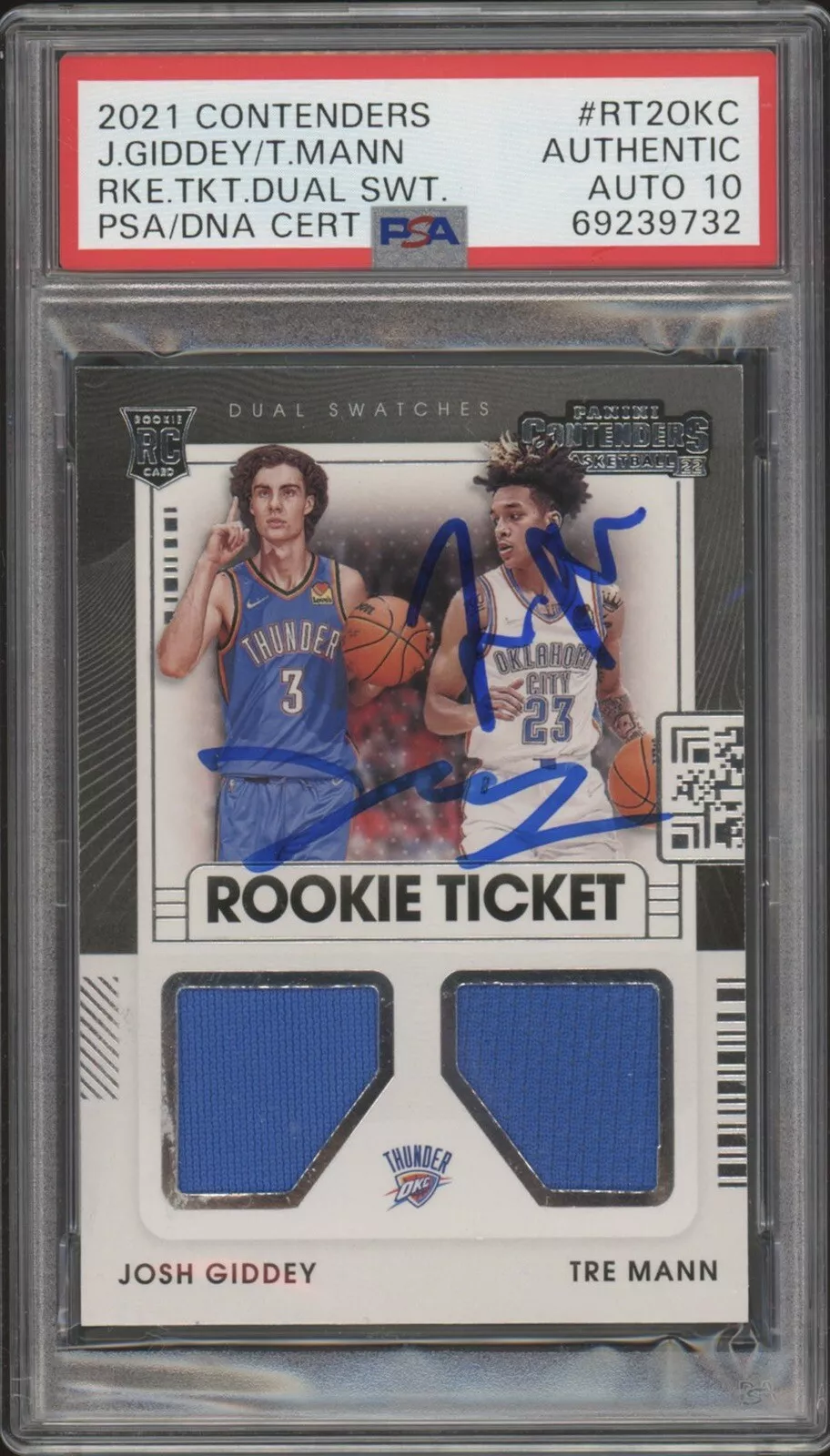 Josh Giddey Tre Mann Signed 2021 Contenders Rookie Ticket RPA Psa GEM MT 10 AUTO