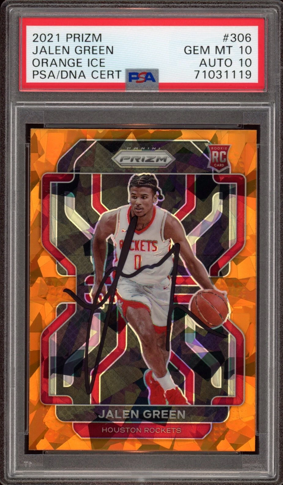 2021 Panini Prizm #306 Jalen Green Orange Ice Rookie Card Auto Psa GEM MT 10/10