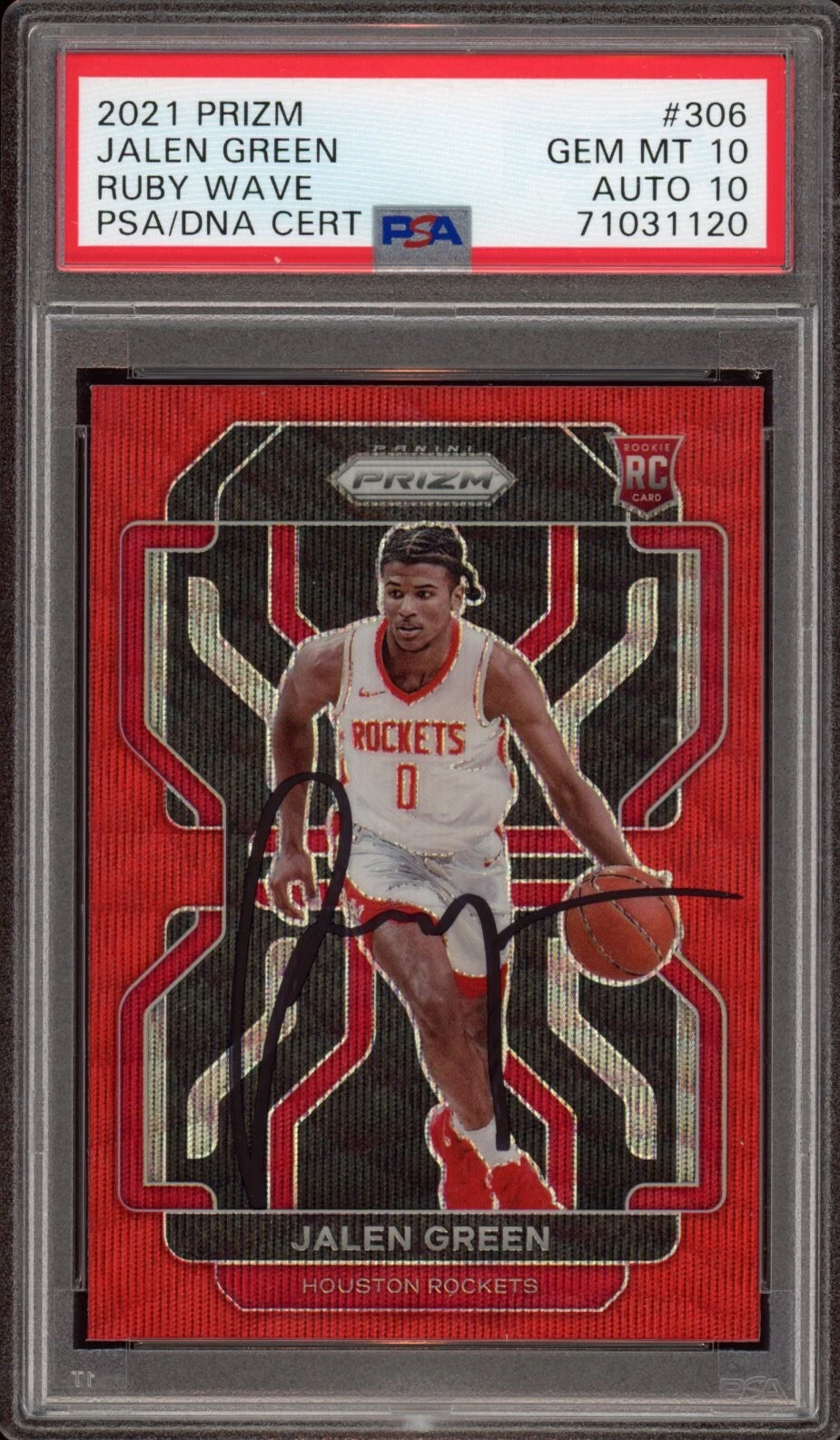 2021 Panini Prizm #306 Jalen Green Ruby Wave Rookie Card Auto Psa GEM MINT 10/10
