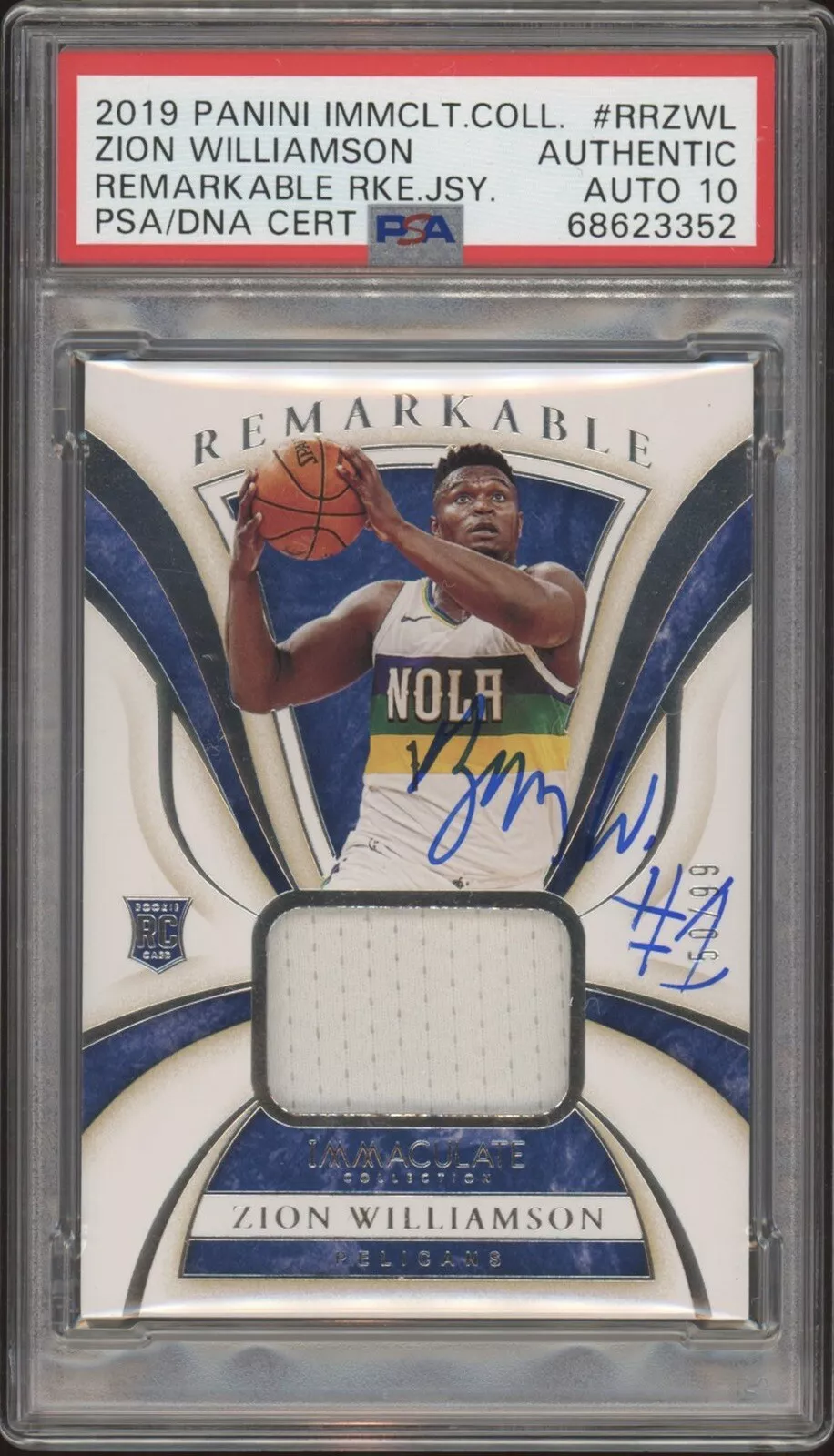 2019 Panini Immaculate Zion Williamson Remarkable RPA  /99 Psa GEM MINT 10 AUTO