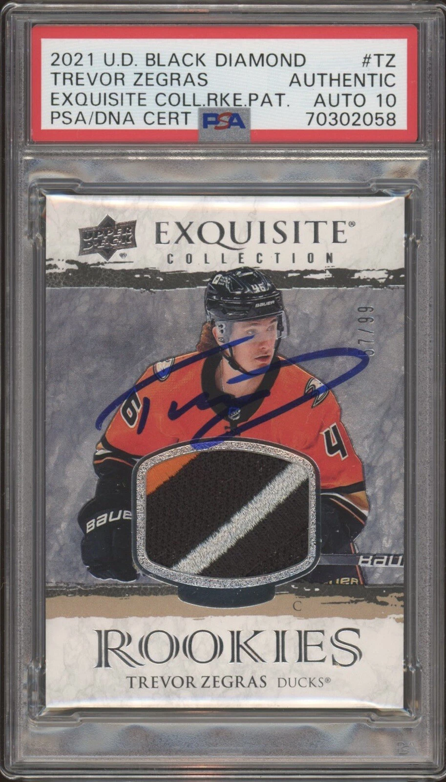 2021 UD Black Diamond Trevor Zegras Exquisite Rookie RPA /99 Psa GEM MT 10 AUTO