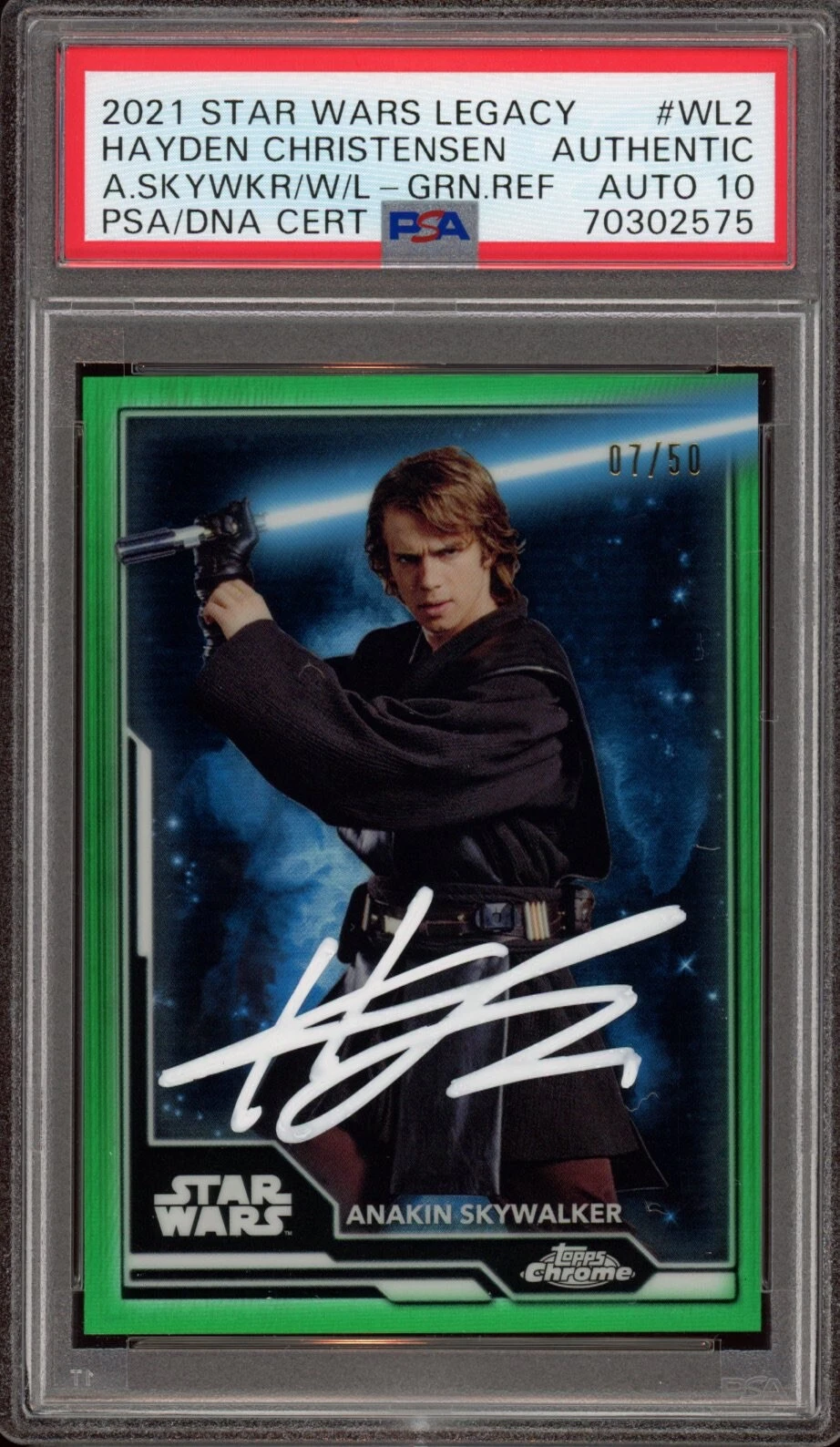 Hayden Christensen Signed 2021 Topps Chrome Green /50 Anakin Psa GEM MT 10 AUTO